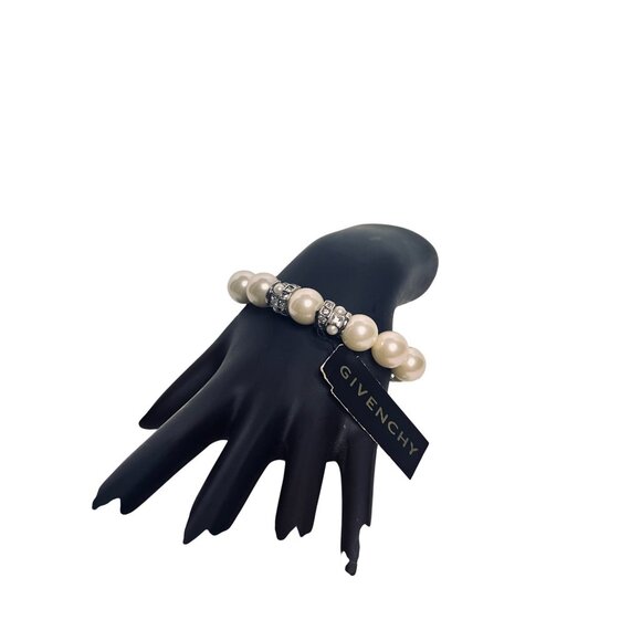 Givenchy Jewelry - Givenchy Silver Tone, Faux Pearl And Clear Rhinestone Stretch Bracelet (6247)